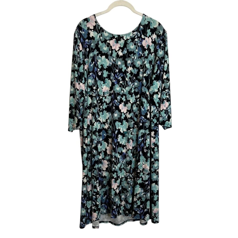J Jill Wearever Collection Floral Knit Dress Womens XL Black Blue Stretch